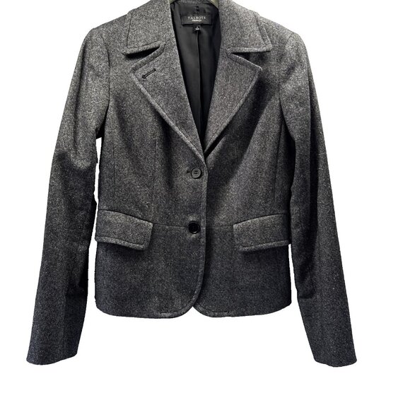 Talbots Women's Blazer Jacket Sz 4 Black White Tweed Long Sleeves Lined Pockets - Picture 2 of 11